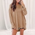 thumbnail image 2 of ManxiVoo Women Loose Round Neck Long Sleeve Top Waffle Texture Slit Hem Comfort Fit Casual Pullover Soft Stretch Blouse S Size Khaki, 2 of 7