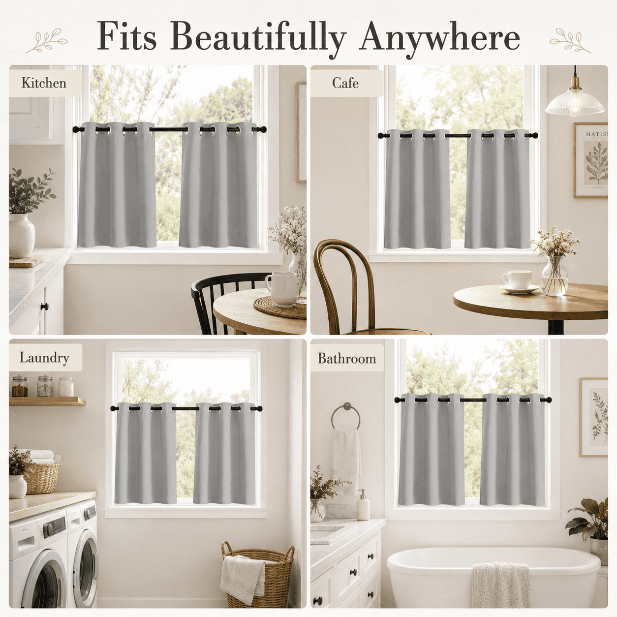 Lapalife 2 Panel Blackout Kitchen Curtains, Grommet Short Window Curtains for Kitchen Bathroom Cafe, Gray, 33"x 36"