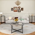 thumbnail image 5 of LinkRomat Coffee Table Set of 3, Round Coffee Table and End Table Sets, Living Room Table Set with Metal Cross Base Frame, Grey & Black, 5 of 6