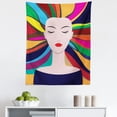 thumbnail image 1 of Crazy Art Tapestry, Lady Portrait with Closed Eyes and Colorful Rainbow Strands, Fabric Wall Hanging Decor for Bedroom Living Room Dorm, 5 Sizes, Indigo and Multicolor, by Ambesonne, 1 of 1