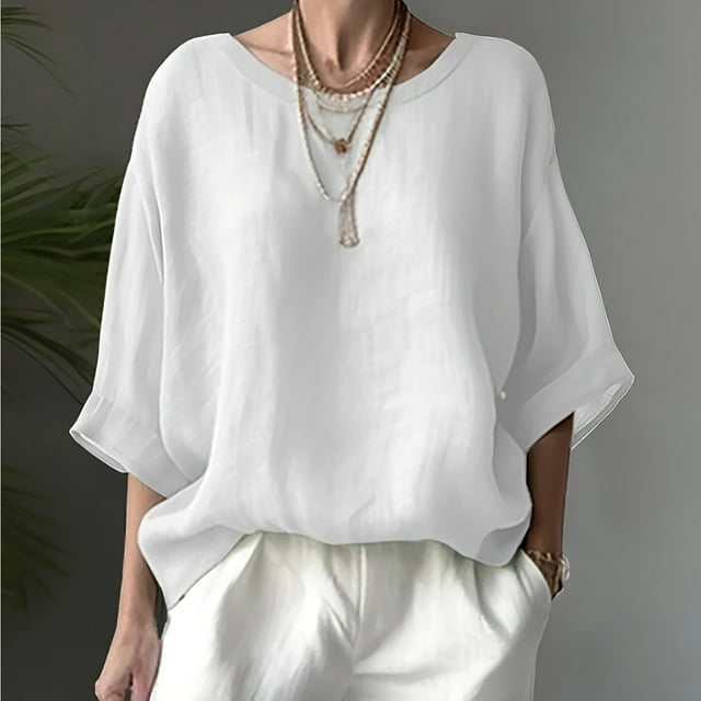 Dsseng Chemise Décontractée Ample à Col Rond pour Femmes Grande Taille - Tissu Léger Respirant Design Confortable Lavable en Machine Polyvalent pour Printemps Été Automne Sol