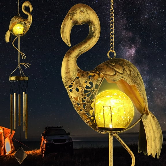 Solar Wind Chimes Light Outdoor, Flamingo Wind Chime Decor, Wind chimes Outdoors Home Garden Patio Festival Decor, Memorial Wind Chimes for Unique Birthday Gifts
