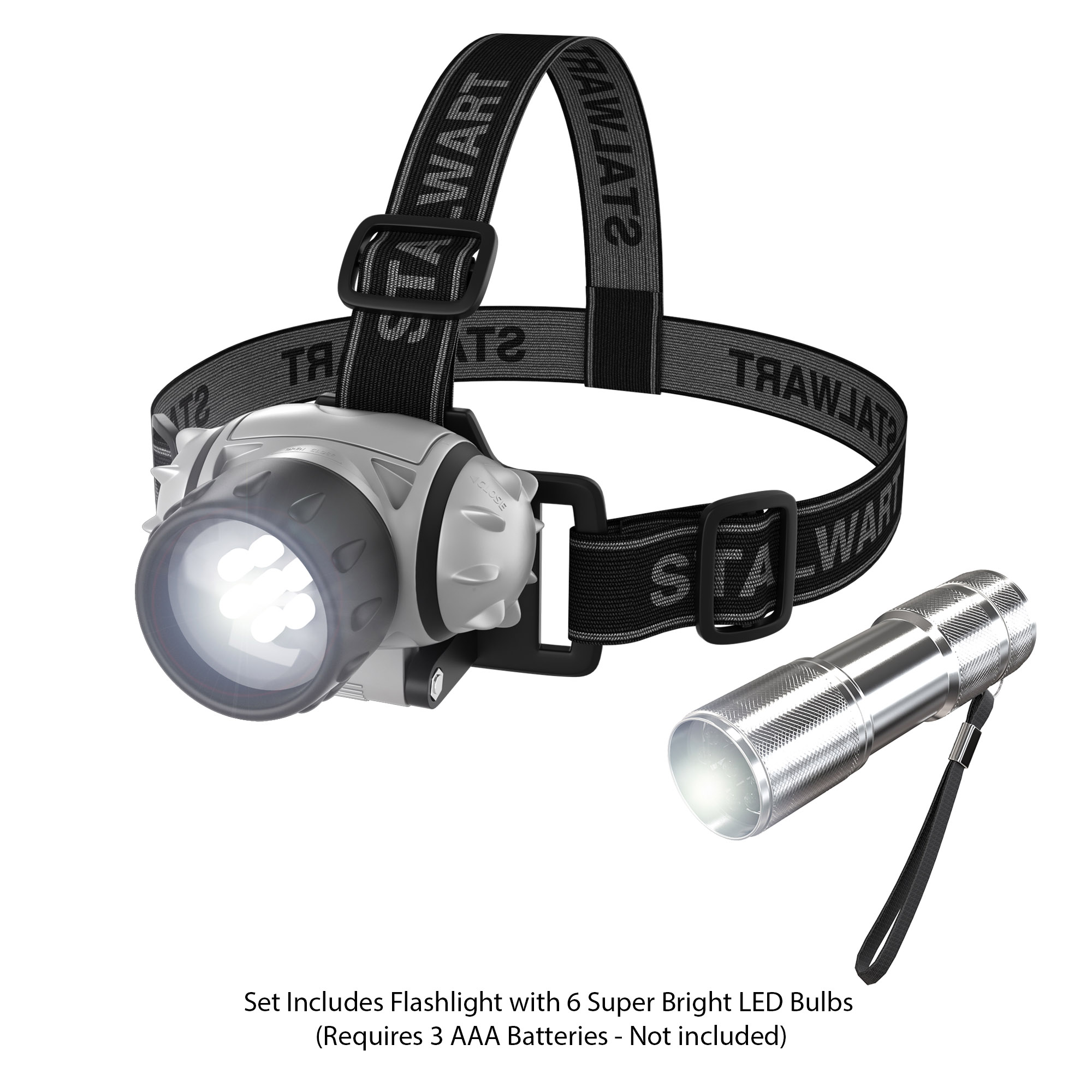 Stalwart 12-LED Headlamp Plus 6-LED Flashlight Super Set - image 3 of 4