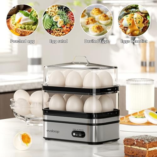 Rapid Egg Cooker Electric 12 Eggs Capacity, Soft, Medium, Hard Boiled, Poached, Omelet Maker Egg Poacher & Vegetable Steamer, BPA Free Tray$$Home Decor, Kitchen, & Other