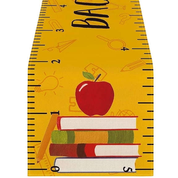 Classroom Decor Table Scarf, Watercolor Book Print Table Linen, Back To School Themed Table Runner for Dining Desk Classroom Home Party Tabletop Ornament Decor