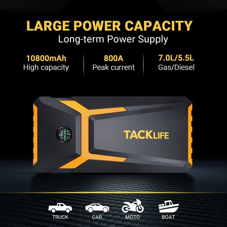 TACKLIFE 800A Peak 18000mAh Car Jump Starter (up to 7.0L Gas, 5.5L Diesel  Engine), 12V Auto Battery Booster