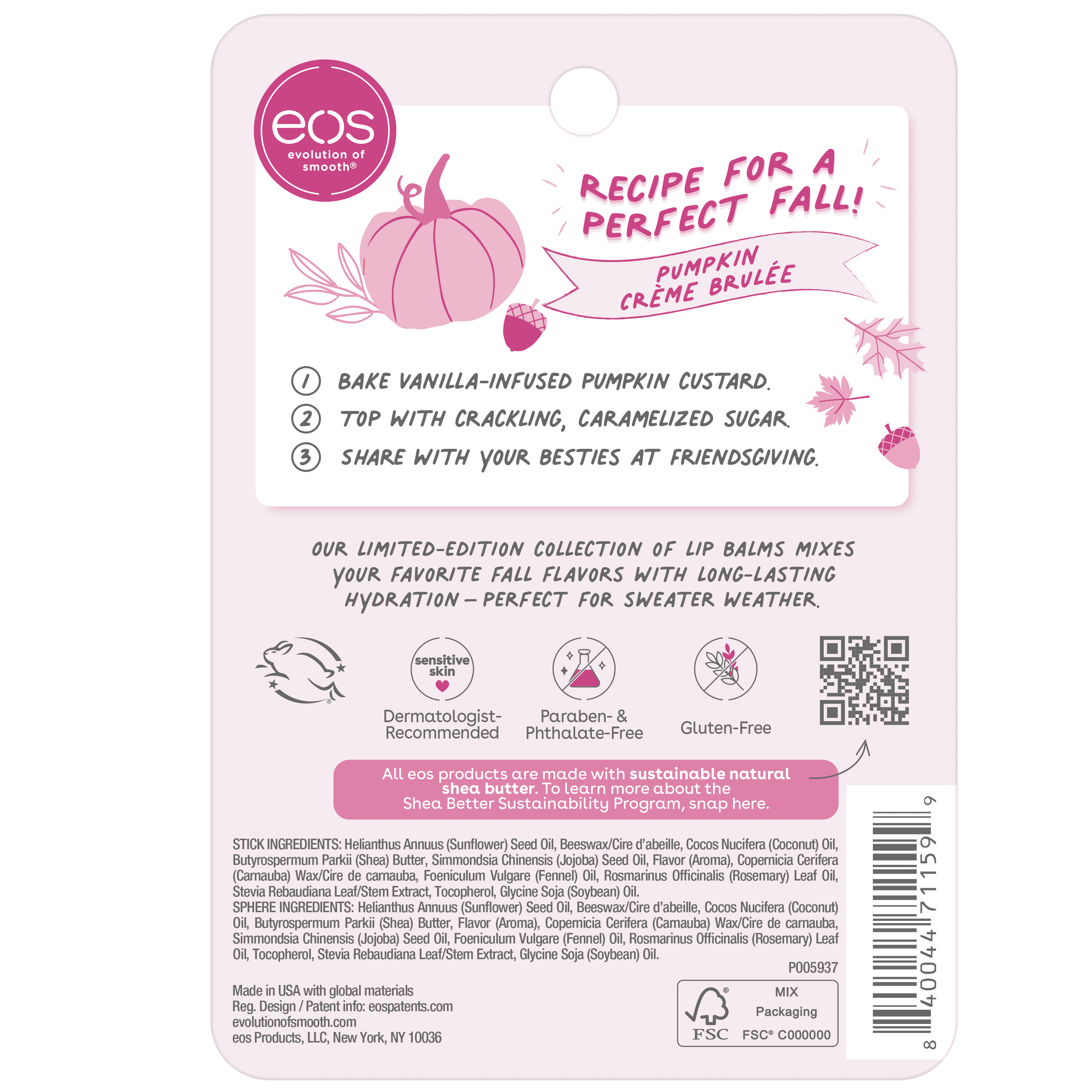 eos Limited Edition Pumpkin Everything Lip Balm, Pumpkin Crème Brulée, Made for Sensitive Skin, All-Day Moisture, 2-Pack