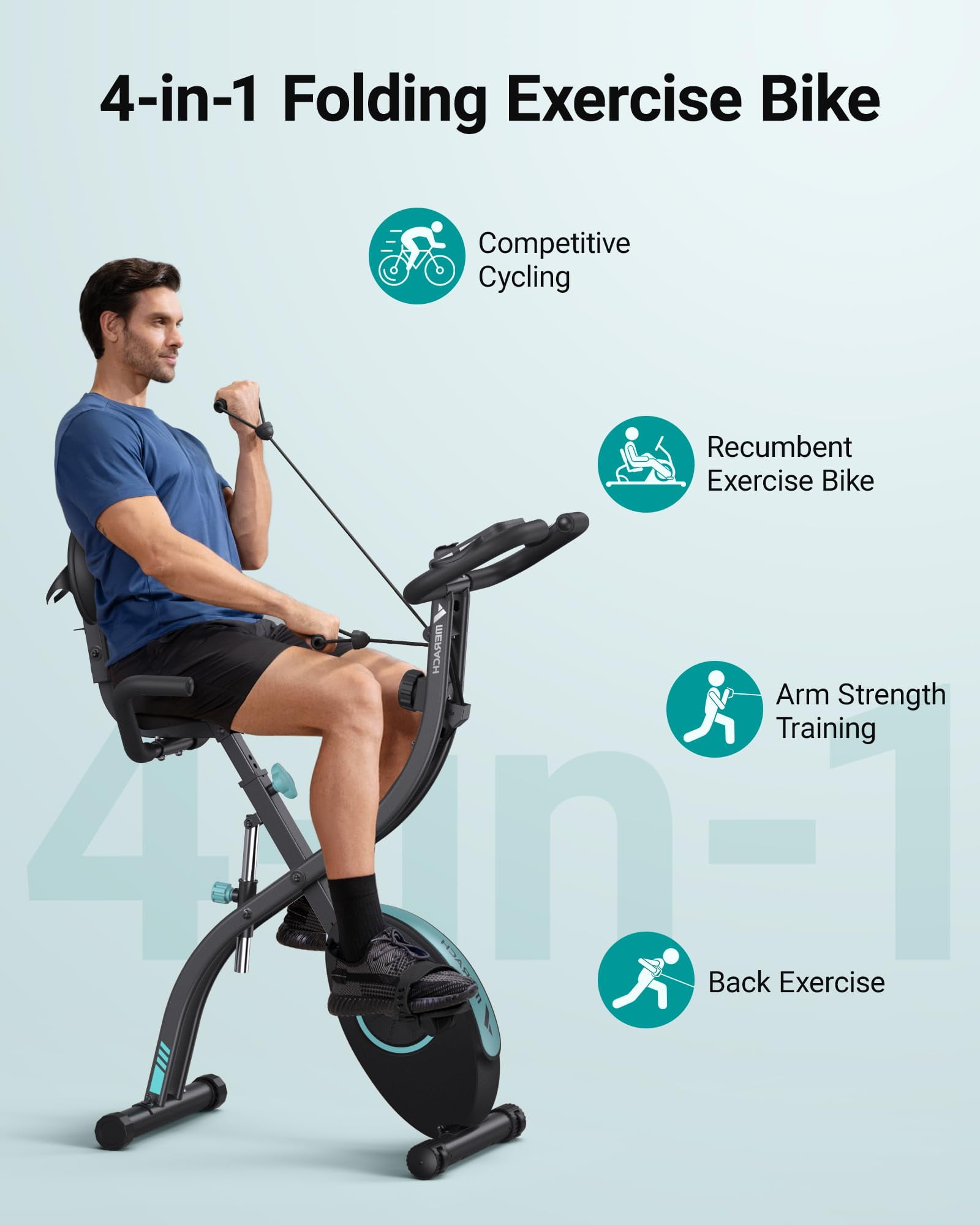 Free Shipping MERACH 4 in 1 Exercise Bike Quiet Folding Magnetic Upright Bikes with Arm Resistance Bands Home Workout Use 16 Levels of Resistance Walmart