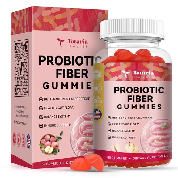 Totaria 9-in-1 Probiotic Fiber Gummies for Adults & Teens for Digestive, Gut & Immune Wellness - 60 Gummies