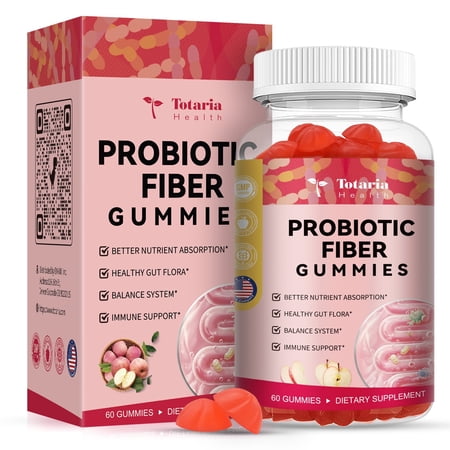 Totaria 9-in-1 Probiotic Fiber Gummies for Adults & Teens for Digestive, Gut & Immune Wellness - 60 Gummies