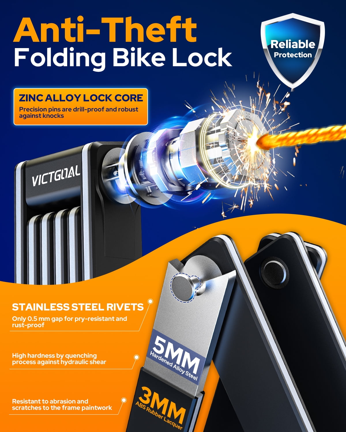 VICTGOAL Folding Bike Lock with Hidden Holder for AirTag, Heavy Duty Bike Locks with Keys, Foldable Bike Lock with Mount for Bicycle Ebike Scooter