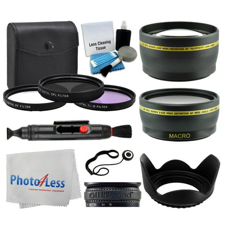 55mm Lens 3 Piece Filter Accessory Kit for Canon, Nikon, Sony, Samsung, UV/CPL/FLD + Telephoto Lens + Wide Angle + Lens Hood + Lens Cap Holder + Cleaning Cloth + 5 Piece Cleaning Kit + Value (Best Value Telephoto Lens For Canon)