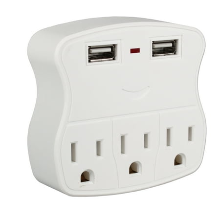 QVS 3-Outlet Wallmount Power Block with Dual USB Outlets,