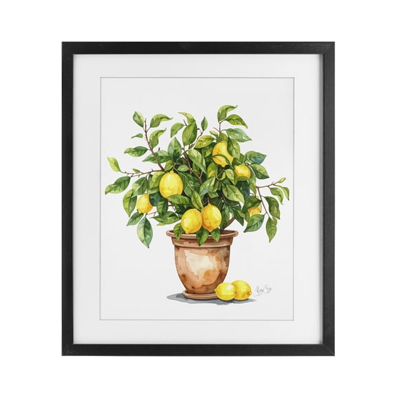 Stupell Industries Potted Lemon Tree Black Framed Print Under Glass, design by Shelly Craig