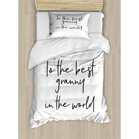 Grandma Twin Size Duvet Cover Set, Brush Calligraphy Hand Drawn Quote the Best Granny in the World Monochrome Design, Decorative 2 Piece Bedding Set with 1 Pillow Sham, Black White, by (Worlds Best Hiking Boots)