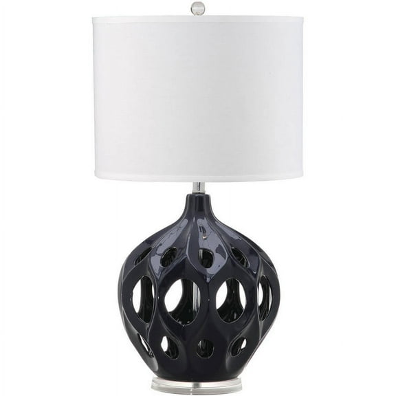 SAFAVIEH Regina 29 in. H Ceramic Solid Retro Table Lamp, Navy