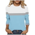thumbnail image 2 of FNFYFH 3/4 Length Sleeve Womens Tops Plus Size Crew Neck T Shirt Casual Color Block Graphic Tees, 2 of 7
