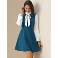 thumbnail image 4 of DARING DIVA Contrast Tie Neck Long Sleeve Elegant A-Line Dress M Lake Blue, 4 of 6