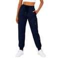 thumbnail image 3 of BiZtdJrK Navy Cargo Joggers for Women Drawstring High Waisted Fleece Sweatpants Outdoor Casual Elastic Bottom Tapered Track Pants with Pockets, 3 of 9