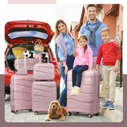 Joyway 5-Piece Luggage Set PP Hardshell Spinner Suitcase with TSA Lock - (Expandable Carry-On 20 Inch) (24 Inch 28 Inch) for School, Travel, Weekend - Rose Gold
