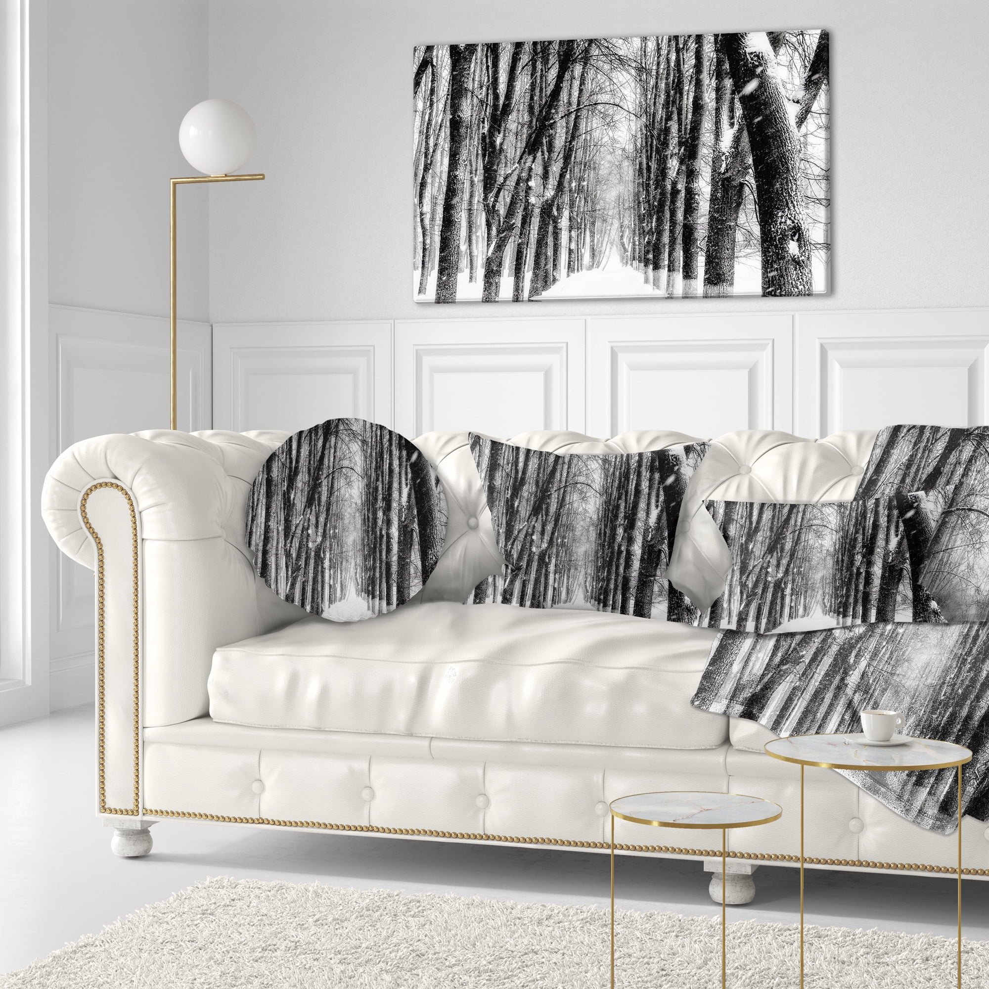 Designart Snowy Forest Black and White - Modern Forest Throw Pillow - 12x20