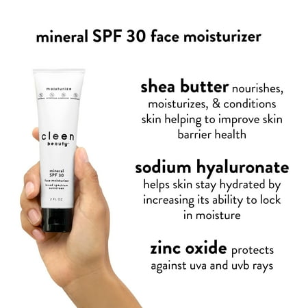 cleen beauty Face Moisturizer with Mineral Broad Spectrum Sunscreen, SPF 30, 2 fl oz