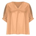thumbnail image 6 of Kcolen Plus Size White Blouse for Women V Neck Summer Short Sleeve Elastic Comfy Solid Color Tee Shirts Women's Going Out Outfits Y2k Clothes,Rose Gold, 6 of 7