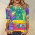 thumbnail image 2 of BDPORKAS Mardi Gras for Women Shirt 3/4 Sleeve Round Neck Carnival Costume Mask Print Funny Gifts Parade Tshirt Plus Size Mardi Gras Clothes, 2 of 5