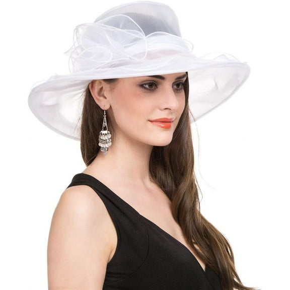 Kiibsot Organza Derby Church Hat for Women Bridal Wedding Tea Party Hat