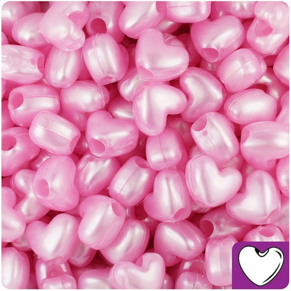 BeadTin Light Pink Pearl 12mm Heart Pony Beads (250pcs)