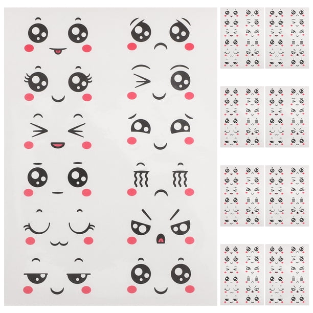 10 hojas de pegatinas bonitas, pegatinas de expresión de cara de dibujos animados con ojos, nariz y boca para decoraciones de huevos de Pascua y calcomanías de habitación DIY