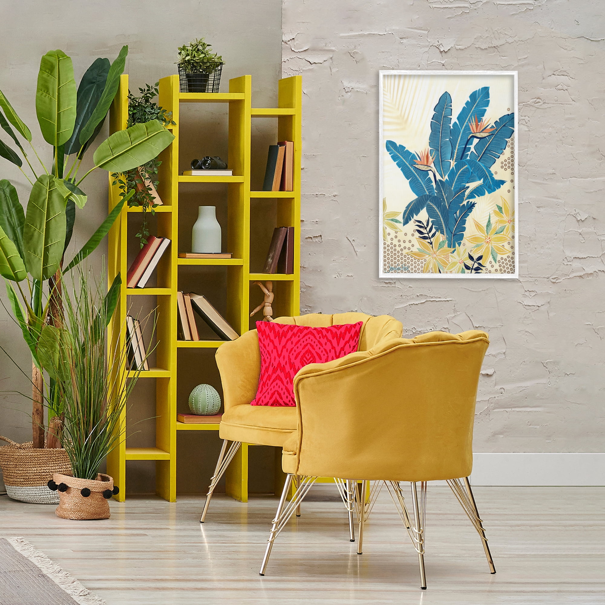 Stupell Industries Blue Birds Of Paradise Botanical & Floral Painting White Framed Art Print Wall Art, 20 x 30