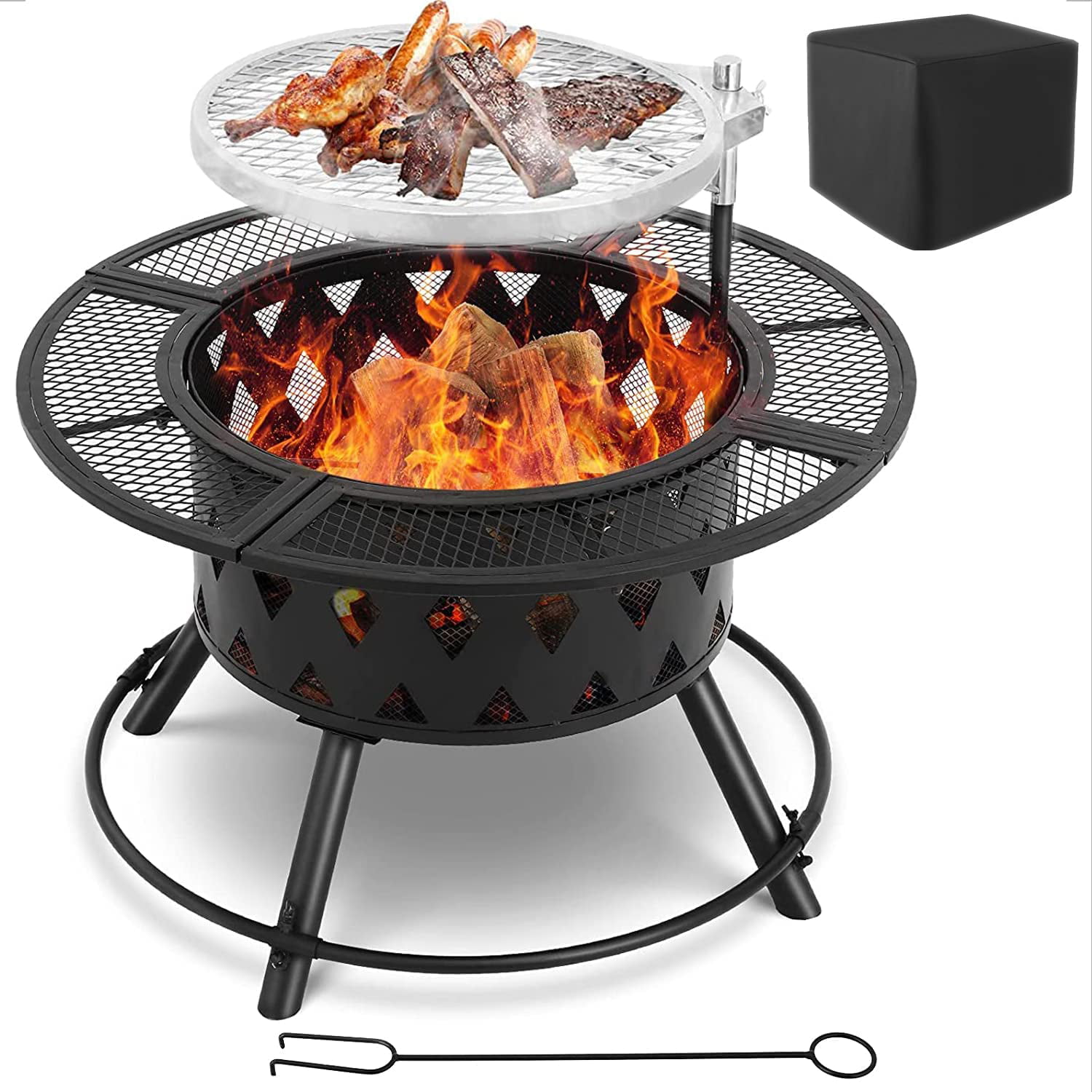 Okvac 36 Outdoor Fire Pit Wood Burning, Ranch Fire Pit With Grilling Grate