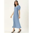 thumbnail image 4 of DressBerry Women's Solid Poly Crepe Dress Casual Summer Short Puffed Sleeves Ankle Length High Waist V Neck Buttoned Front Western Style Light Weighted All Purpose Long Dress, 4 of 7