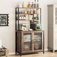 thumbnail image 3 of Litake Bakers Rack with Cabinet 5 Tier Microwave Stand 63.78" Microwave Storage Rack with Door Vintage Kitchen Utility Storage Shelf with Hooks Large Coffee Bar Station Kitchen (Cabinet 27.9" in), 3 of 9