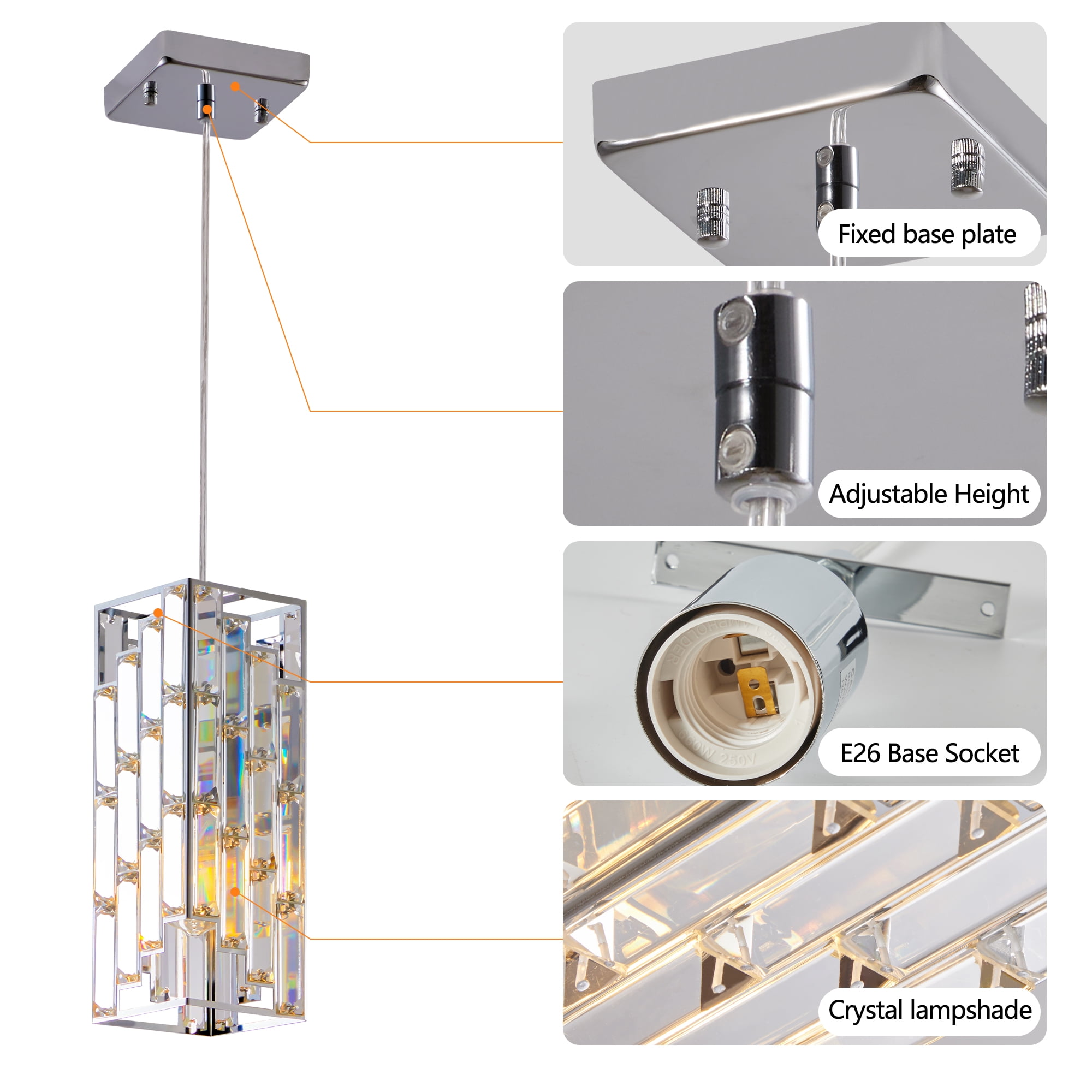 Black Pendant Lighting Modern Pendant Light, Mini Crystal Chandeliers,Adjustable Pendant Light Fixture for Kitchen Island Dinning Room Bedroom (3 Pack)