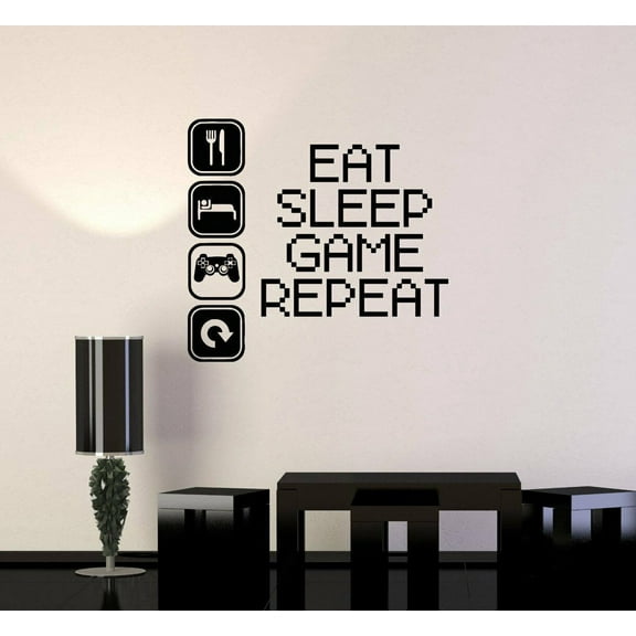 Eat Sleep Game Repeat Boys Room Video Gamer Vinyl Wall Decal Decor Sticker