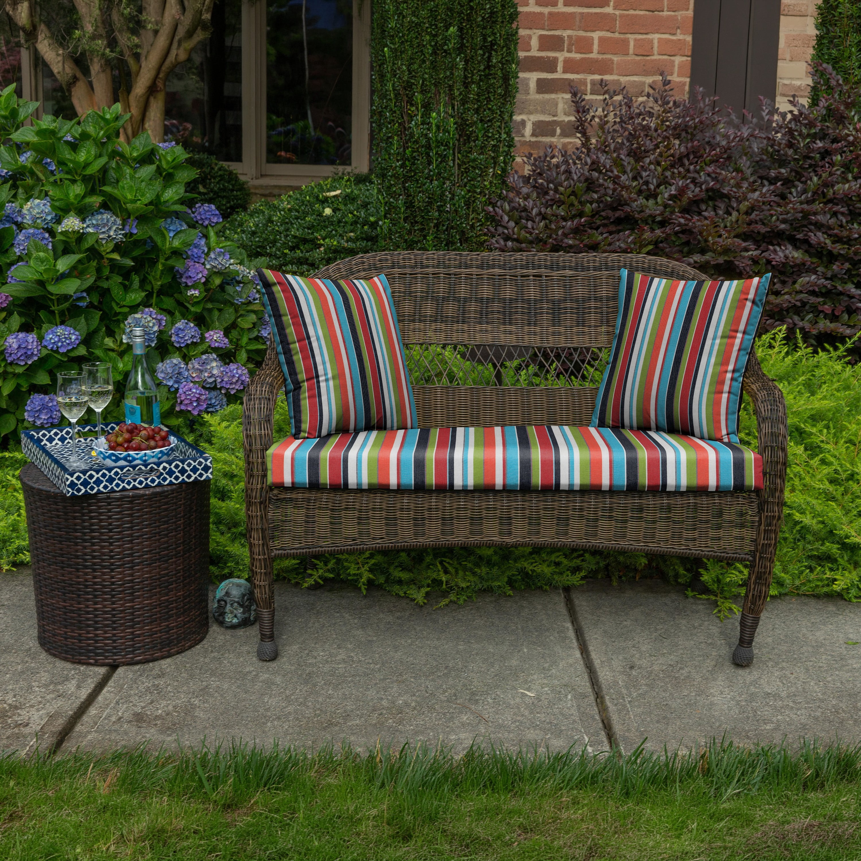 Casual Cushion Outdoor Throw Pillow, Striped Sunbrella Fade-Resistant for Patio Furniture, Adirondacks & Porch Swings, 18"W x 18"L, 6" thick, Reversible, Carousel Confetti