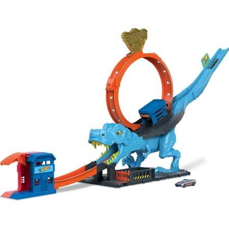 Hot Wheels City T-Rex Chomp-Down Track Set with a Huge Loop & 1:64 Scale Toy Car