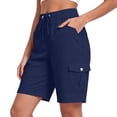 thumbnail image 5 of 9" 10" Inseam Hiking Cargo Shorts Womens 6 Pockets Pull on Bermuda Shorts Lightweight Quick Dry Outdoor Workout Running Athletic Short Summer Travel Loose Navy 2XL, 5 of 6