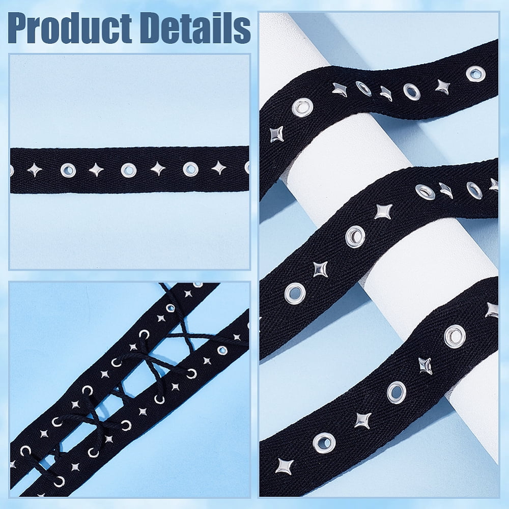 1 Set 10 Yards Cotton Curtain Tape for Hook Drapery Header Tape Flat Black 25x1.5mm Hole: 3.5mm