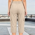 thumbnail image 6 of Ceisia Womens Drawstring Waist Cargo Capri Pants Lightweight Casual Wide Leg Cropped Pants with Multi Pockets for Hiking Outdoor Beige XXXL Gift, 6 of 8