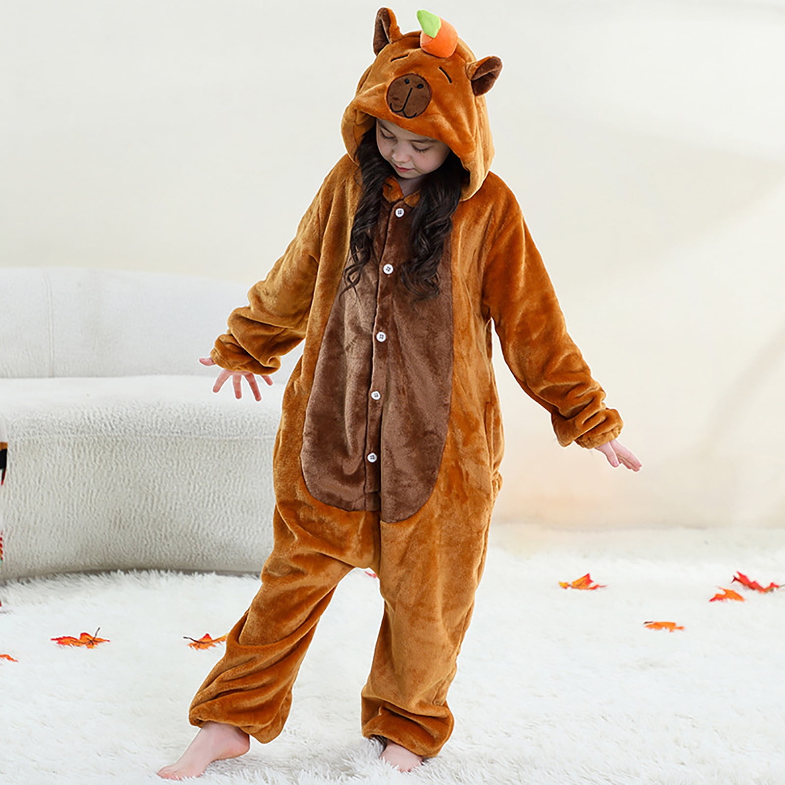 CAIVO Soft Cozy Boys Girls Jumpsuits Romper Cute 3D Cartoon Toddler Home Onesie For Kids Comfortable Fashion Leisure Wear Fashionable Bodysuits Long Sleeve Hood One-Pieces