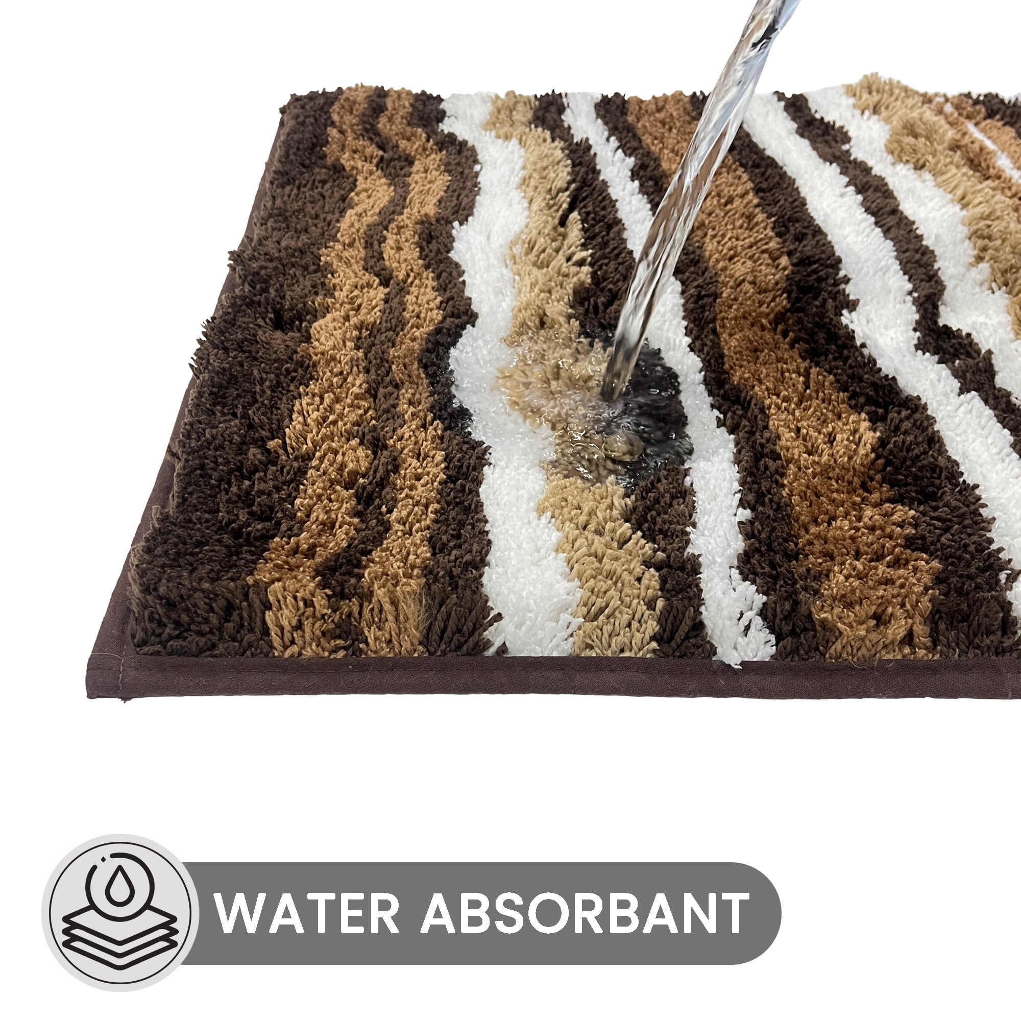 Better Trends 17" x 24" Bathroom Rugs 100% Polyester Soft Water Absorbent Non Slip Bath Mat Machine Washable Rug Griffie Collection - Brown