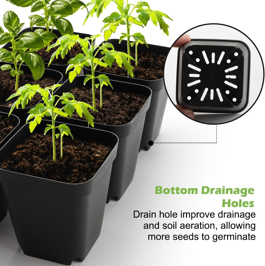3.5 inch (9CM) Square Nursery Pots 60pcs, Sturdy Seedlings Trays 5 Pcs, Seeds Starter Germination Tray, Microgreenings Planter Nursery Propagation 5 Sets