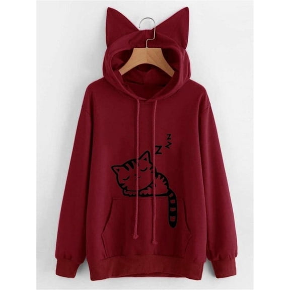 Women Hoodie Long Sleeve Pullover Cat Ear Jumper Sweatshirt Casual Tops