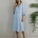 thumbnail image 2 of TaTaai Women's Casual Crew Neck 3/4 Sleeve Cotton Linen Long Dress Loose Fit with Functional Pockets Soft Stretchy Breathable Dress for Daily Wear Gift, 2 of 7