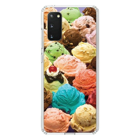 DistinctInk Clear Shockproof Hybrid Case for Galaxy S20 ULTRA / 5G (6.9" Screen) - TPU Bumper, Acrylic Back, Tempered Glass Screen Protector - Ice Cream Scoops Cones