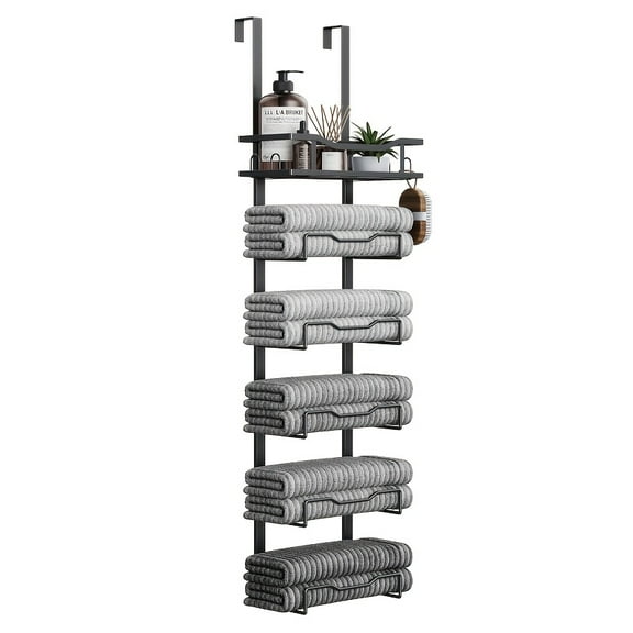 ​​Wall-Mounted Towel Rack with Shelf | Holds 6 Large Towels | Space-Saving Bathroom Storage & Decor​​