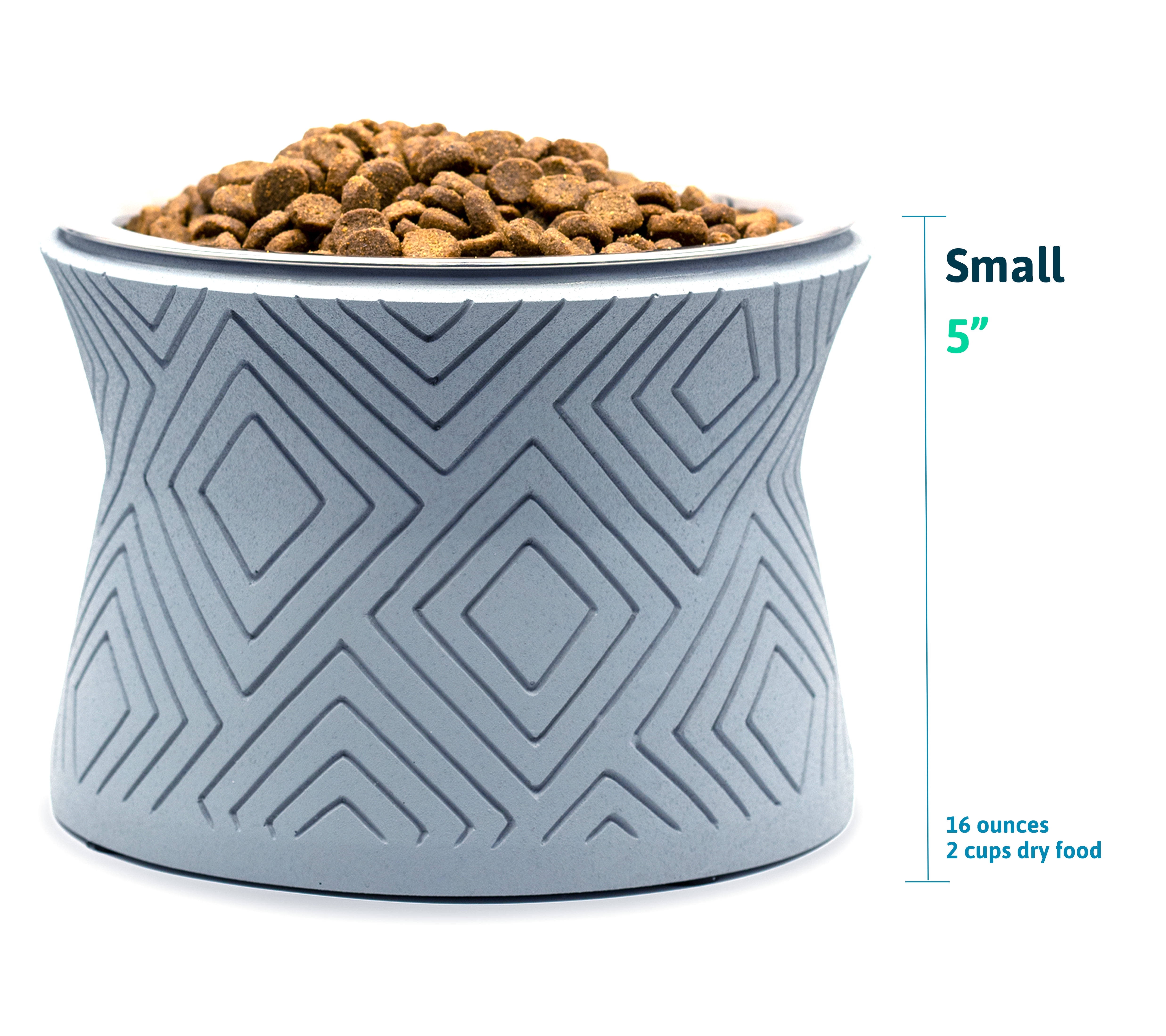 Pet Junkie Santa Fe Elevated Small Polyresin Pet Food & Water Bowl with Stainless Steel Dish, Icy Gray